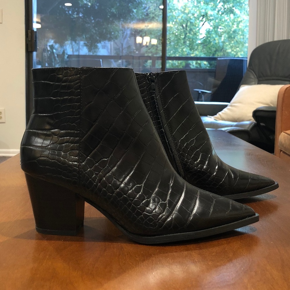 Faux Croc Ankle Booties in Black